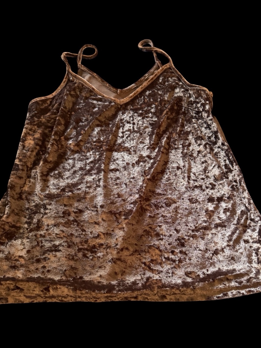 Pinkish Brown Double V Neck Crushed Velvet Cami Top- Size M - Picture 5 of 8